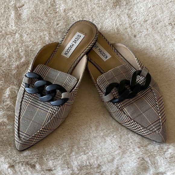 Steve Madden Shoes - Steve Madden Checkered Mules with Black Chain Detail